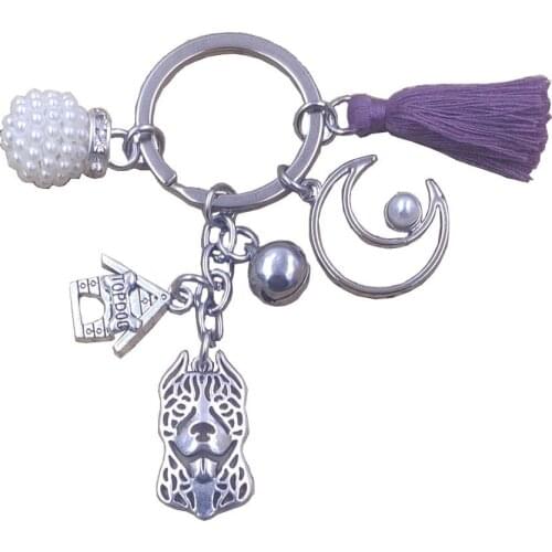 Pit Bull Dog Animal Handbag Moon Style Keychain Key Ring Pet Tassels Antique Ethnic Bohemian Women Men Jewelry Gift K058