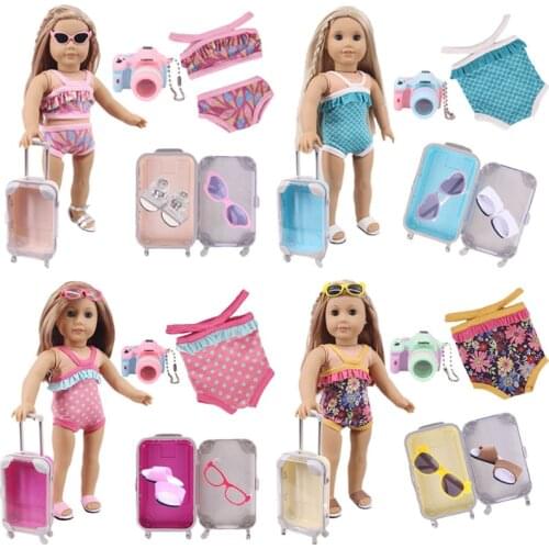 Super Affordable! 5 Pcs/Set (Swimsuit+Suitcase+...) Fit 18 Inch American Doll&43 Cm Baby Doll Clothes,Our Generation,Girl`s Toy
