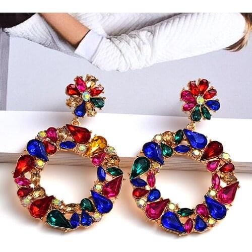 Trending Colorful Rhinestone Drop Earrings For Women Girls Pendientes Mujer Moda Flower Earrings Wedding Jewelry