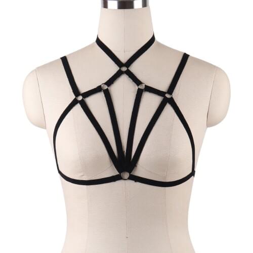90s Crop Top Cupless Bra Sexy Women Erotic Harness Lingerie Black Open Chest Cage Bralette Sexy Bondage Harness Belt Large Size