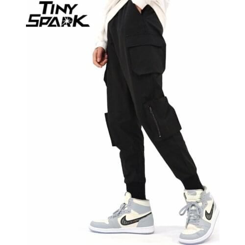 Hip Hop Streetwear Cargo Pants Plain Pockets Sweatpants Joggers Pants 2021 Men Harajuku Casual Harem Trousers Track Pants Black