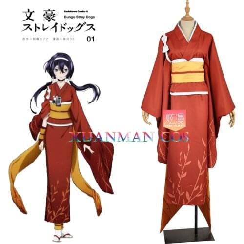 W0919 Bungo Stray Dogs Kyoka Izumi Cosplay Costume Custom Made Retro Kimono Bandage Blouse Orange Party Long Dress with Sashes