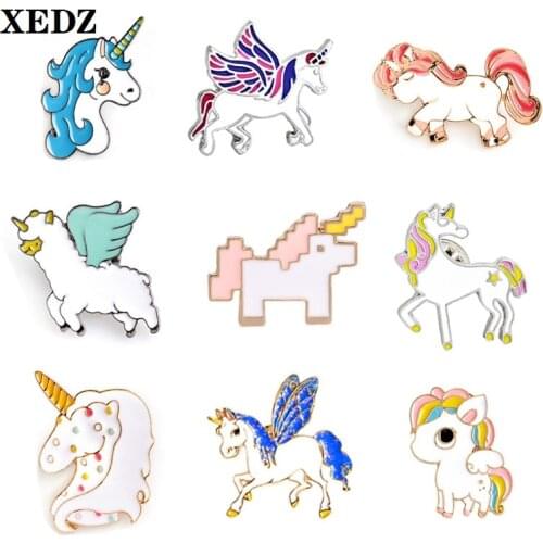 XEDZ color wings unicorn cute angel horse elk sheep stars spots mosaic running animal badge punk lapel pin children jewelry gift