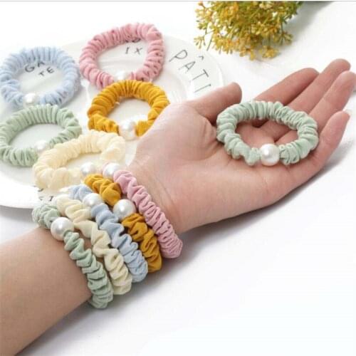 Pearl Headband Ponytail Holder Girls Scrunchies Elegant Elastic Hair Bands For Women Rubber Rope Headdress Hair Accessories