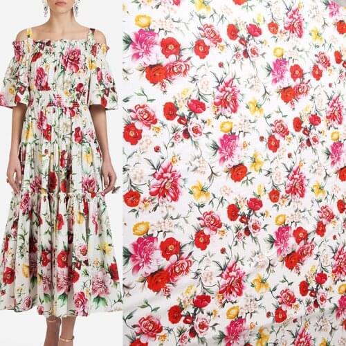 100x140cm Fashion Colorful Peony Printed 100%Cotton Fabric For Woman Summer Dress Blouse Pants DIY Cloth Sewing