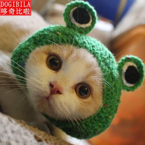 Pet Hat Frog Cat Hat Hand Woven Cat Hair Cover Kitten Wool Hat Pet Supplies Dog Neck Scarf Dog Stuff Accessories