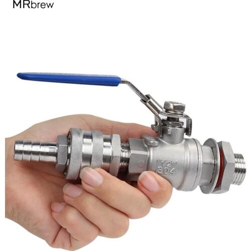 1/2" BSP Weldless Kettle Valve Kit w/ 1/2" Barb, SS304 Ball Valve 1/2" Quick Disconnect, Brewer Hardware