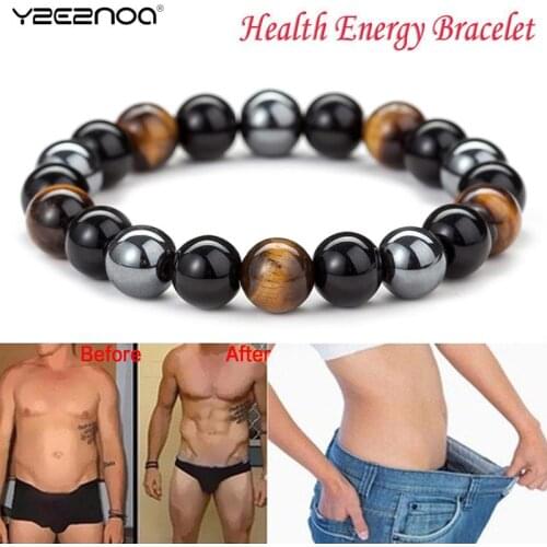 1pc Couple Bracelet Health Care Magnet Help Weight Loss Jewelry Natural Black Obsidian Hematite Tiger Eye Hematite Stone Bead