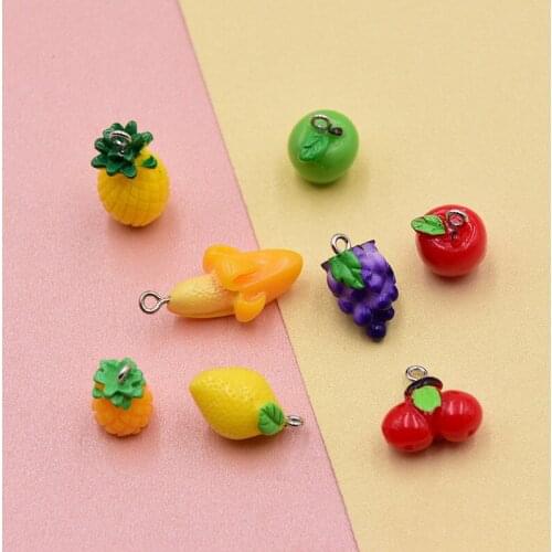 10Pcs Cute Resin Apple Cherry Grapes Pineapple Fruit Pendant Charms For DIY Making Earring Necklace Fashion Jewelry Accessories