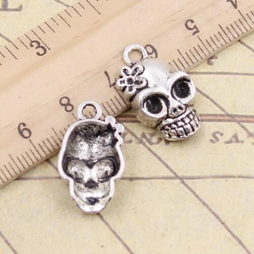 10pcs Charms Skeleton Skull 21x13mm Antique Bronze Silver Color Pendants Making DIY Handmade Jewelry Factory Wholesale