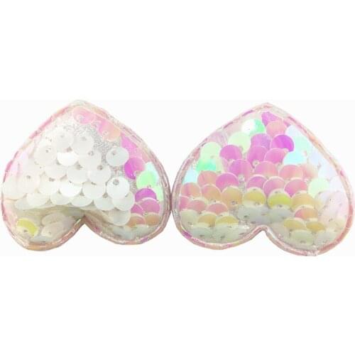 100pcs/lot, 4cm sequin heart with ribbon clip hot sale hair fashion DIY accessories