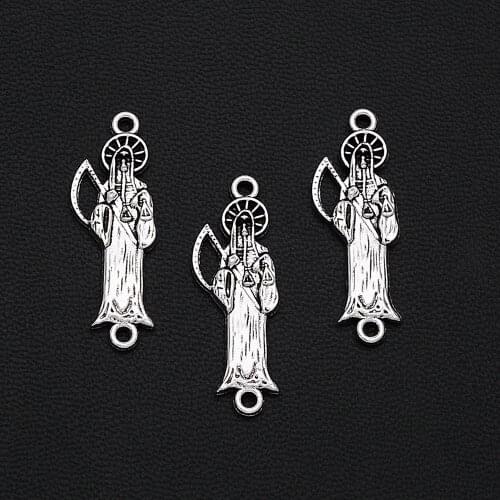 12pcs/Lot 10x28mm Antique Silver Plated Grim Reaper Charm Halloween Connector For DIY Earring Jewelry Making Supplies Materials