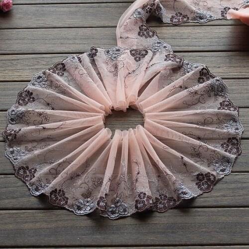 2 Yards Lace Trim Coffee Floral Embroidered Peachy Tulle Lace 7 Inches Wide High Quality