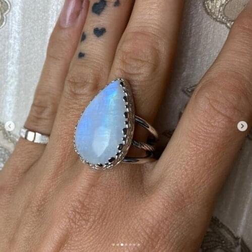 2020 New Classic Blue Colors Pear-shaped Opal Ring Gemstones Size 7-12 Women Fashion Statement Jewelry Party Wholesale Gift
