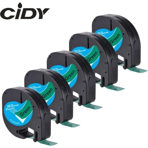 Cidy 5pcs compatible Black on Green LT 91204 91224 LT91204 91334 59425 12mm*4m plastic label tapes for LT-100H