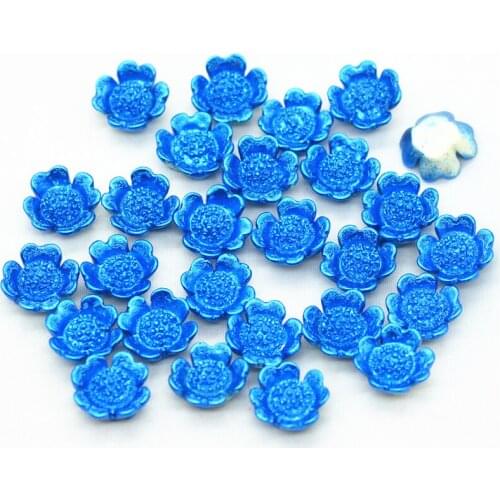 50PCS 12mm Blue Color Resin Flatback Flowers |Resin Dollhouse Miniatures|Resin Flower Cabochons