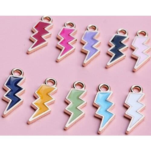 50pcs/lot 8x21mm Enamel Lightning Charm For Jewelry Making Cute Earring Pendant Bracelet Necklace Charms Diy Jewelry Accessories