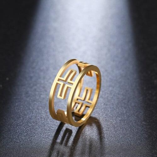 DOTIFI For Women Ring Personality Hollow Cross Design Stainless Steel Gold and Silver Color Jewelry Gift R347