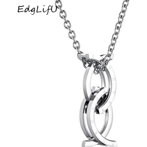 EdgLifU Kiss Fish Deformation Ring Stainless Steel Foldable Retractable Ring Pendant Necklace for Women Men Creative Necklaces