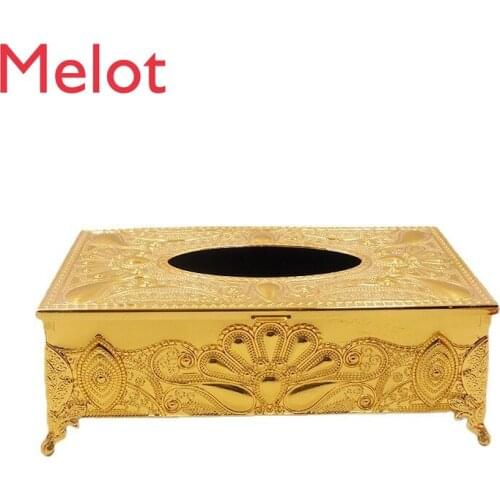 European-Style Iron Square Tissue Box Paper Box Gold-Plated Metal Tissue Box Carved Tissue Simple Towel Paper Box 332