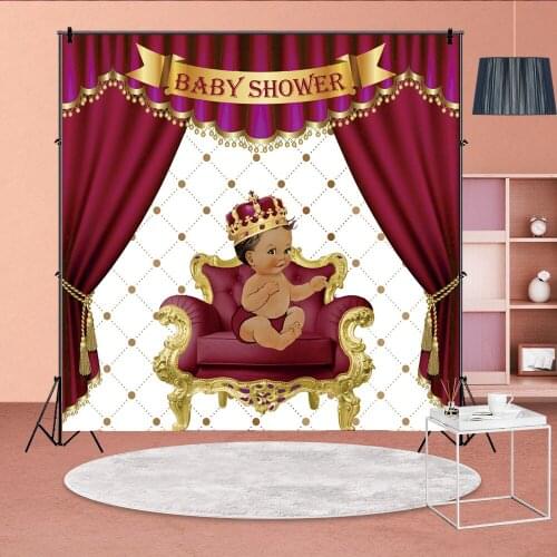 Headboard Burgundy Curtain Newborn Baby Shower Photography Backgrounds Custom Boy Or Girl Crown Decor Prince Princess Backdrops