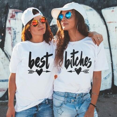Harajuku Womens T-shirt Best Friends Top Female T Shirts Summer Short Sleeve Sister Bff Streetwear O-Neck Leisure Shirt Clothes