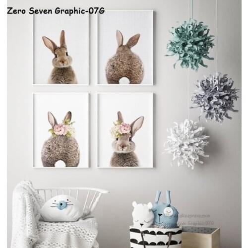 Canvas Print Picture Nordic Lovely Woodland Animal Rabbit Nursery Wall Art Poster For Baby Kids Room Modern Home Decoration
