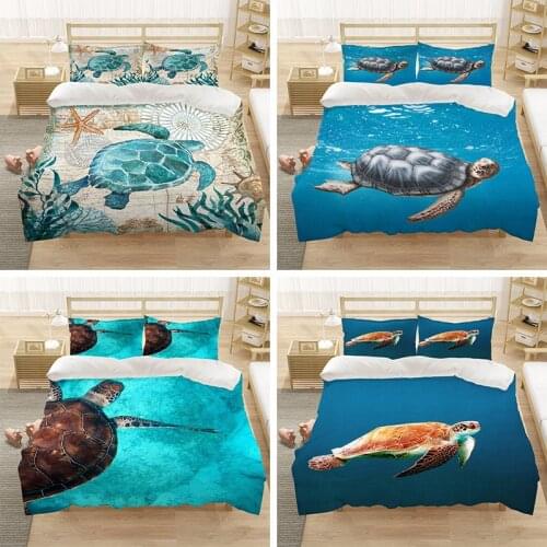 Sea Turtle Duvet Cover Twin Size Ocean Animals Bedding Set Tortoise Printed Home Textiles Comforter Cover for Teens Boys Girls