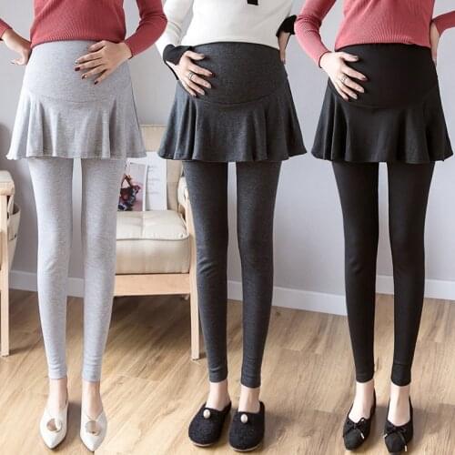 Pregnant women spring and autumn new pregnant women leggings skirt adjustment cotton high waist fake two pregnant women pants