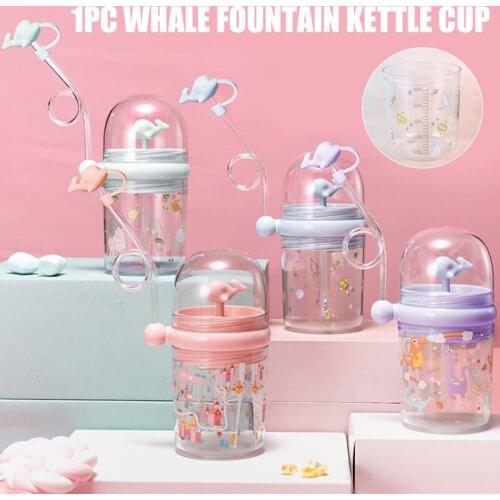 Cute Whale Water Spray Cup Summer Plastic Childrens Straw Water Cup Drops-Resistant Student Jug Cute Bottle For Kid GQ