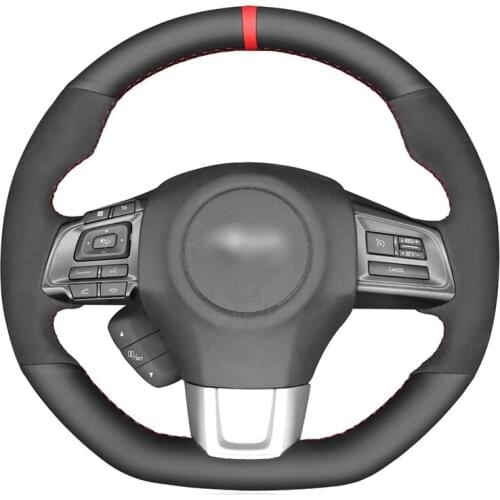 Hand-stitched Black Genuine Leather Suede Car Steering Wheel Cover for Subaru WRX (STI) Levorg 2015 2016 2017 2018 2019