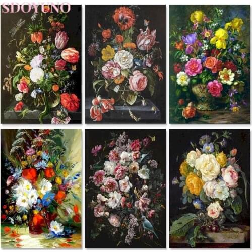 SDOYUNO DIY Painting By Number Flower In Vase Pictures By Numbers Kit On Canvas Coloring by numbers Home Decoration Unique Gift