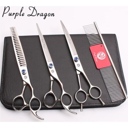 Down-4Pcs 8.0" 22cm 440C Purple Dragon Grooming-for-dog Cutting Shears Thinning Scissors Pro Pets Hair Clipper Set Add Bag Z3004