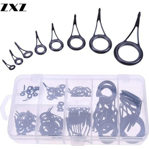 75pcs/Box Fishing Rod Guides Top Set 6# - 30# Casting Rod Building Component Frame Guide Fishing Rings Pole Repair DIY Accessory