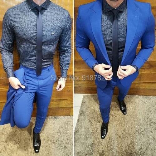 Latest Coat Pant Designs 2018 Terno Masculino Slim Fit Blue 2 Pieces Men Suit With Pants Wedding Suits For Men Costume Homme