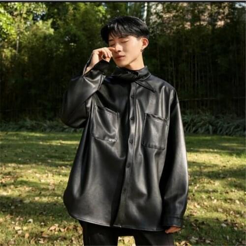 S-6XL! PU Big yards mens clothing 2018 New tie style long sleeve jacket young Korean version of loose shirt fur men and women