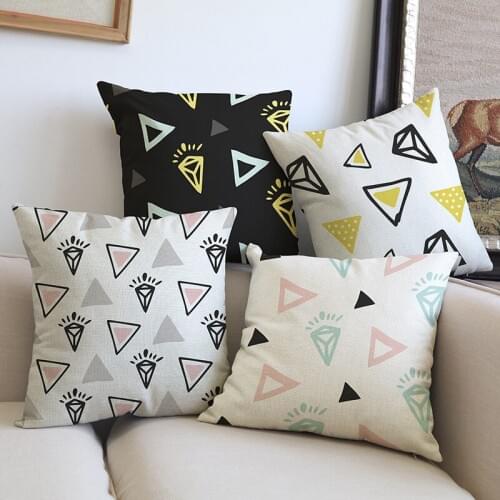 Creative Triangular Diamond Shape Geometric Pattern Linen Cotton Throw Pillow Case Home Sofa Decorative Cushion Cover 45x45cm