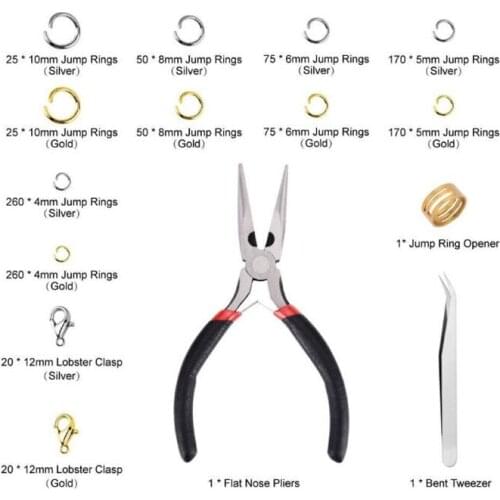 4/5/6/8/10mm Open Jump Rings 1200Pcs Alloy Accessories Set 7x12mm Lobster Clasp Clip Tool for DIY Jewelry Making Supplies Kit