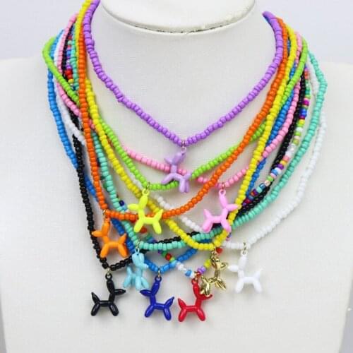 10 Pcs Colorful Beaded Strand Necklace Handmade Enamel Balloon Dogs Necklace Jewelry Accessories Jewelry Necklace Gift 9965