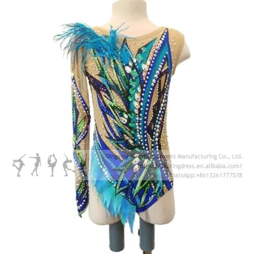 Figure Skating Dress Girls Blue Rhythmic Leotards New Design Kids Ice Skating Dress Leotard Artistic College Costume Multicolor