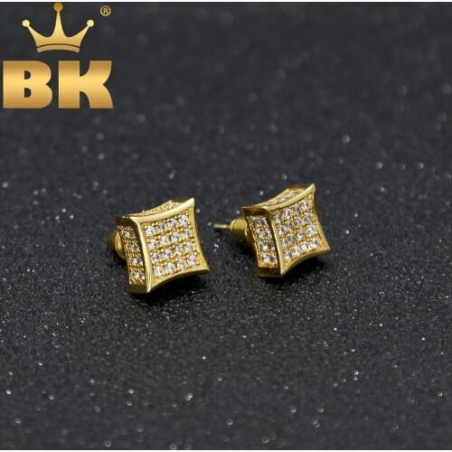 Luxury Earings Full Crystal Zirconia CZ Stud Earrings Trendy Top Quality Gold Silver Color 12mm*12mm Men Women Punk Brincos