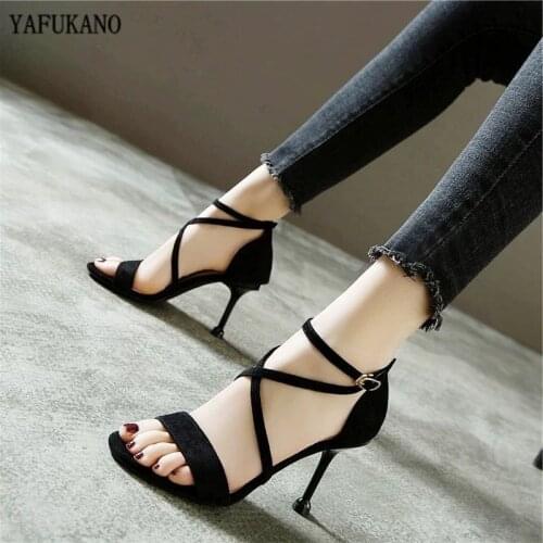 Women Sandals 2020 Summer New Open toe High heels Female Shoes Elegant Ladies Shoe Woman Cross strap Sandals