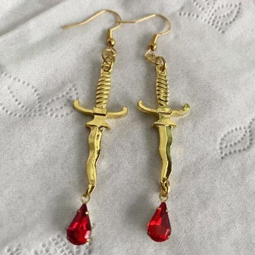 Gothic Blood Red Dagger Earrings Knife Earrings Red Drop Earrings Witch Creative Earrings Horror Jewelry Ladies Gifts