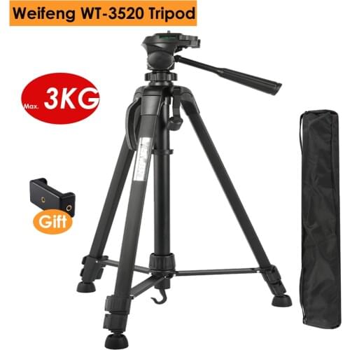Weifeng WT-3520 Professional Portable Aluminum Alloy Tripod Max Load 3KG w/ 3-Way Panel Ballhead w Portable Bag for DSLR Phone