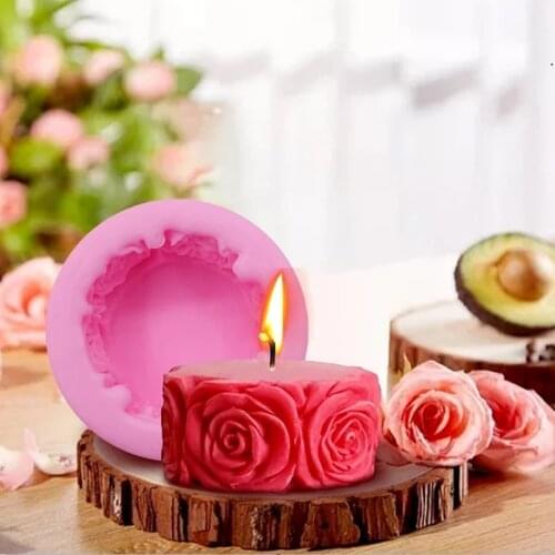 3D Silicone Candle Mold Round Rose Flower Handmade Soap Fondant Clay Chocolate Molds Cake Baking Wedding Gift Decorating Tools