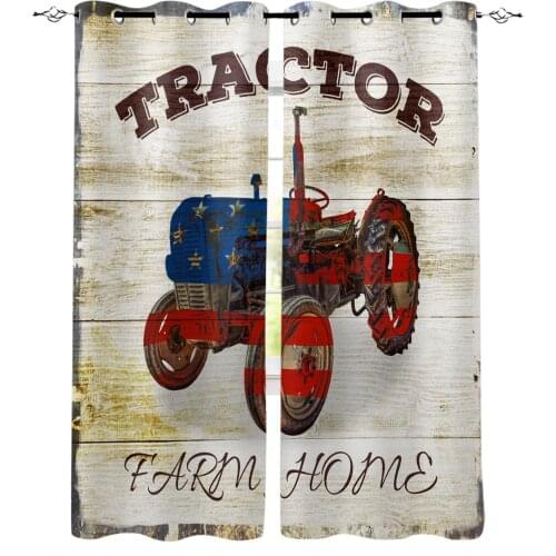 Retro Tractor Wood Grain Blackout Curtains For Living Room Bedroom Printed Window Treatment Drapes Home Decor