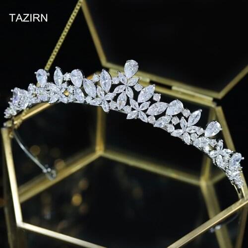 3A Cubic Zirconia Crystal Tiaras and Crowns Sweet CZ Small Hair Jewelry Accessories for Princess Bridal Wedding Quinceanera