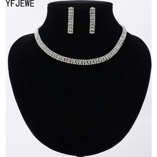 YFJEWE Hot Sale Women Wedding Bridal Silver Plated Necklace Earrings Jewelry Woman Crystal Rhinestone Beads Jewelry Sets #N174