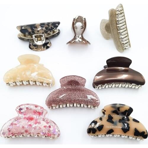 Shiny Acrylic 7CM Large Hair Claw Women Girls Acetate Solid Crab Clip Barrette Haripin Elegant Ponytail Holder Clamp Accessories