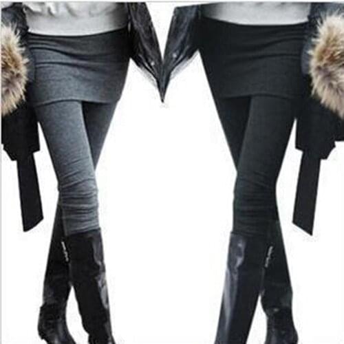 One Piece Women Skirt Leggings Autumn Fashion Solid Footless Legging Skirt With Pants Skinny Boot Pants Casual Wear KZ-002